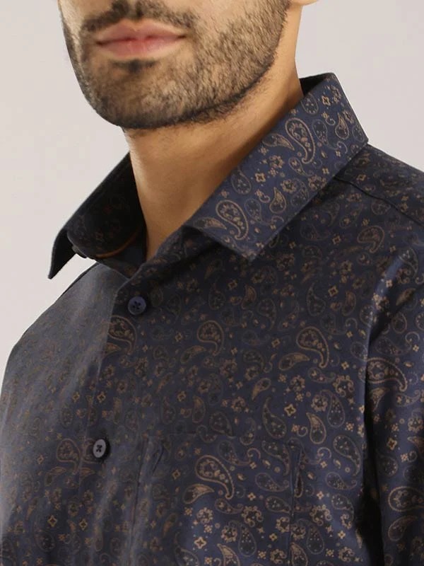 Indian Terrain Men Paisley Dark Blue Shirt